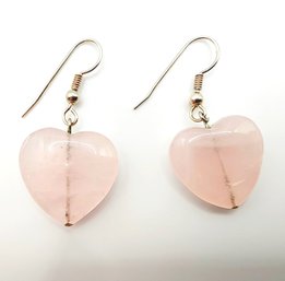 Sterling Rose Quartz Heart Dangle Earrings 8g