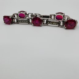 J Synthetic Ruby Designer Marcasite Sterling Silver Bracelet 19.26g