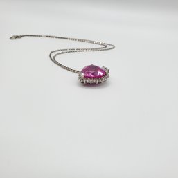 Synthetic Crystal Sterling Silver Heart Necklace 7.36g