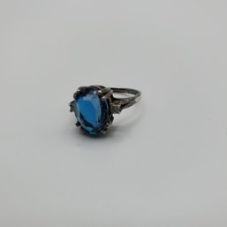 Synthetic Blue Gemstone Sterling Silver Cocktail Ring - Size 6- 3g