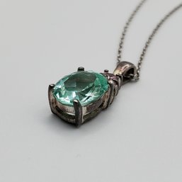 Synthetic Gemstone Pendent With Italy Sterling Silver Chain 3.73g