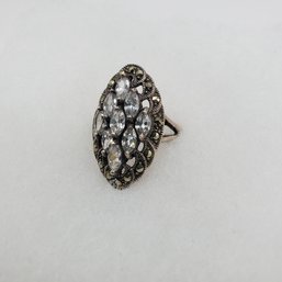 Vintage Marcasite And Rhinestone Sterling Ring_7g_Size 7