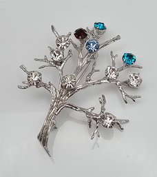 C? Rhinestone Sterling Silver Tree Brooch 8.6 G