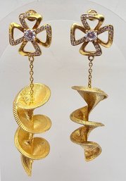 Rhinestone Gold Over Sterling Silver Dangle Earrings 24.1 G