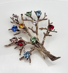 Signed Rhinestone Sterling Silver Tree Brooch 8.5 G