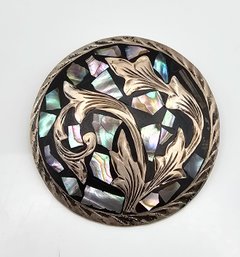 RMP Mexico Onyx Abalone Sterling Silver Brooch 8.7 G