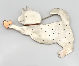 Sterling Silver Cat Brooch 7.4 G