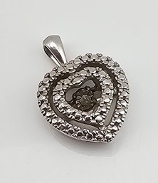 Diamond Sterling Silver Heart Floating Pendant 1.4 G