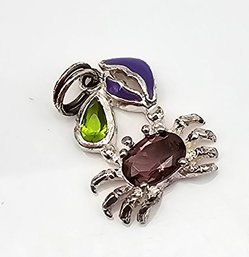 C Enamel Peridot Amethyst Sterling Silver Crab Pendant 2 G