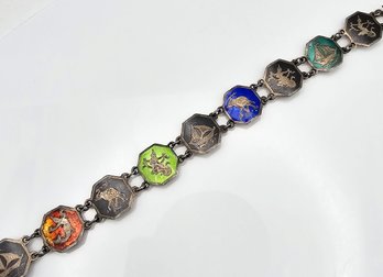 Siam Enamel Sterling Silver Bracelet 13.5 G