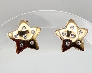 Cubic Zirconia Gold Over Sterling Silver Star Earrings 4.5 G