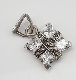 Marcasite Rhinestone Sterling Silver Pendant 2.5 G