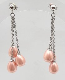 Pearl Sterling Silver Drop Dangle Earrings 5.8 G