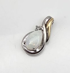 AV Opal Diamond 14K Gold Sterling Silver Pendant 1.3 G