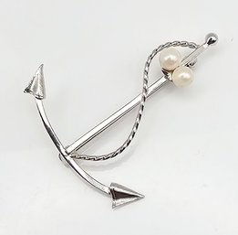 DCE Pearl Sterling Silver Anchor Brooch 2.9 G