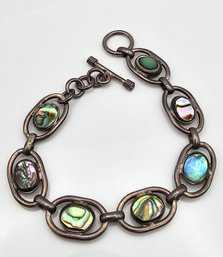 Mexico Abalone Sterling Silver Toggle Bracelet 23.3 G