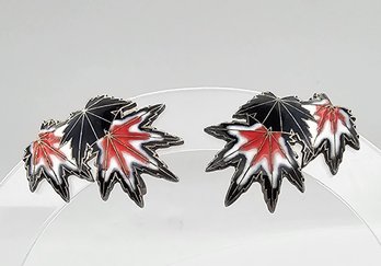 Enamel Sterling Silver Leaf Earrings 7.3 G