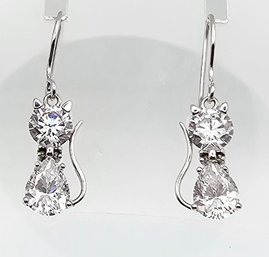 JCM Cubic Zirconia Sterling Silver Cat Drop Earrings 3 G