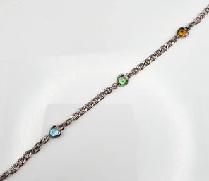 Rhinestone Sterling Silver Bracelet 3.7 G