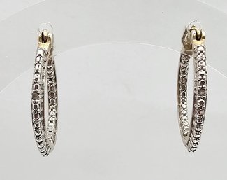 Diamond Sterling Silver Hoop Earrings 3.7 G