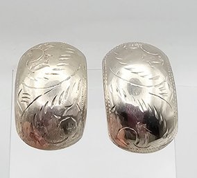 SU Sterling Silver Hollow Form Etched Earrings 10.2 G