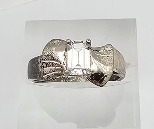 DC Rhinestone Sterling Silver Cocktail Ring Size 6.25 2.8 G