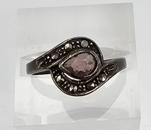 Amethyst Marcasite Sterling Silver Cocktail Ring Size 6.5 2.4 G