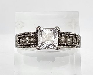 Rhinestone Sterling Silver Cocktail Ring Size 8.75 4.2 G