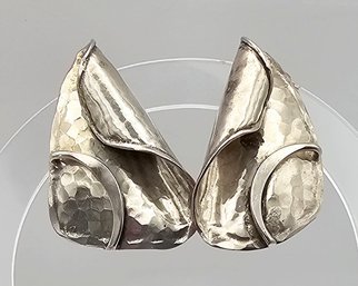 Signed Sterling Silver Modernist Earrings 10.9 G