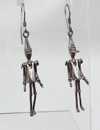 Incredible Vintage Old Sterling Silver Tin Man Dangle Earrings 5.1 G