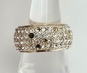 Rhinestone Sterling Silver Cocktail Ring Size 7.75 9.8. G