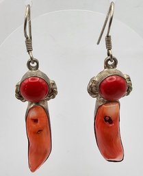 Coral Sterling Silver Drop Dangle Earrings 13.1 G