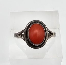 Coral Sterling Silver Ring Size 6.25 2.1 G