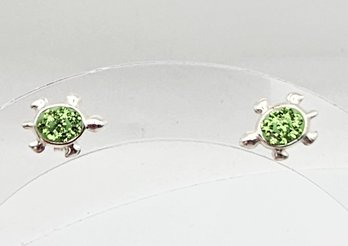 Rhinestone Sterling Silver Turtle Earrings 0.5 G