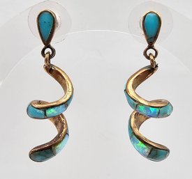 Opal Turquoise Sterling Silver Spiral Earrings 6.2 G