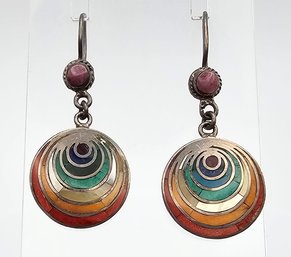 Multi Gemstone Sterling Silver Rainbow Dangle Earrings 8.5 G