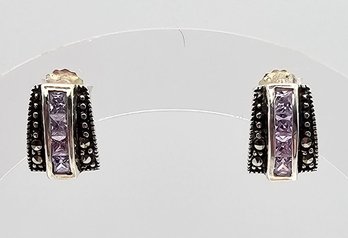 FAS Rhinestone Marcasite Sterling Silver Earrings 2.8 G