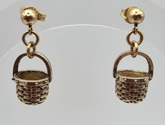 Gold Over Sterling Silver Dangle Basket Earrings 5 G