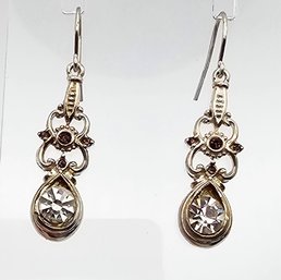 Rhinestone Sterling Silver Drop Dangle Earrings 3.7 G