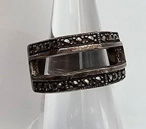 CSJ Marcasite Sterling Silver Cocktail Ring Size 6 6.5 G