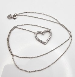 Rhinestone Sterling Silver Heart Necklace 2.8 G