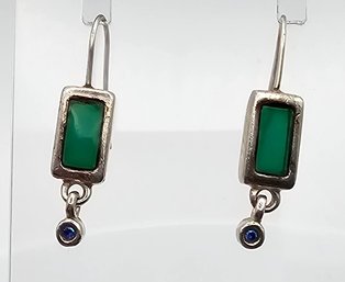 Glass Sterling Silver Drop Dangle Earrings 2.2 G