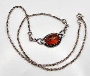 Amber Sterling Silver Necklace 5.9 G