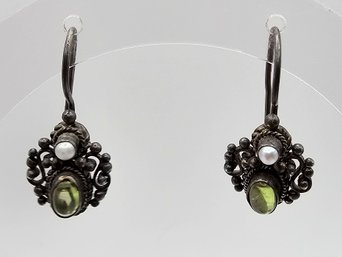 Pearl Sterling Silver Drop Dangle Earrings 3.3 G