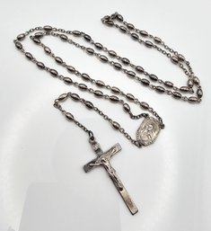 Sterling Silver Rosary  Crucifix Necklace 14.6 G