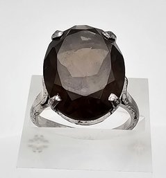 Smoky Quartz Sterling Silver Cocktail Ring Size 6 5.7 G