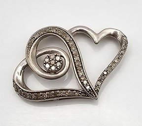 Diamond Sterling Silver Heart Pendant 4.2 G