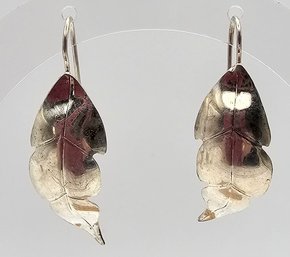 Sterling Silver Leaf  Drop Dangle Earrings 2.6 G