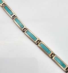 Turquoise Sterling Silver Link Panel Bracelet 9.1 G