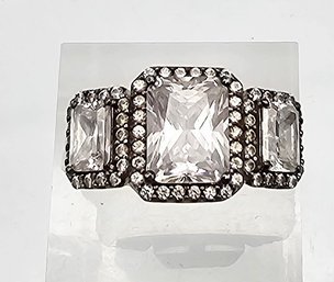 Rhinestone Sterling Silver Cocktail Ring Size 6.75 5.7 G G